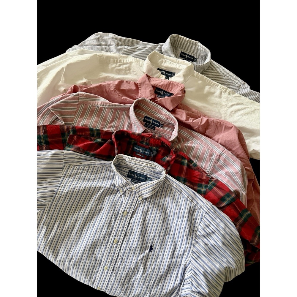 Ralph Lauren‎ Shirt Assorted Bundle 7 Shirts Yarmouth Striped Plaid White Sz XL